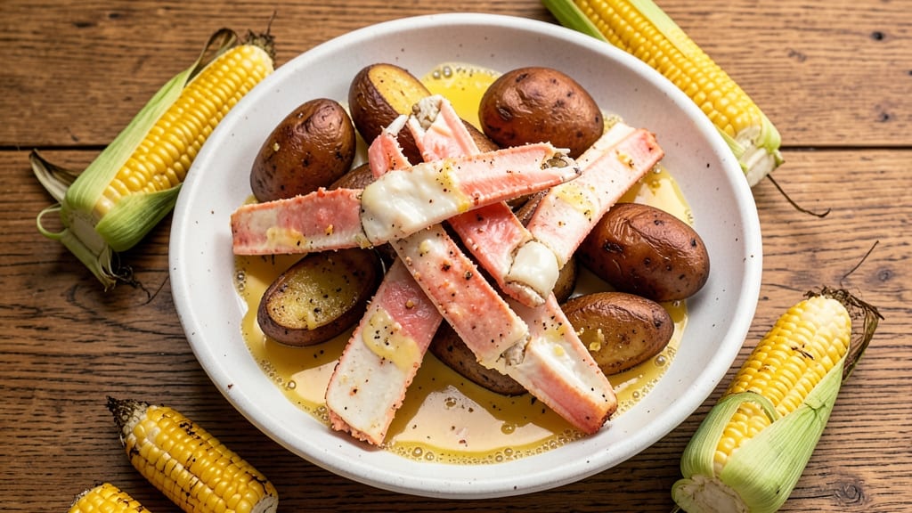 Baked Crab Legs Corn Potatoes Recipe: Sweet Butter Baste for Buttery Crispness