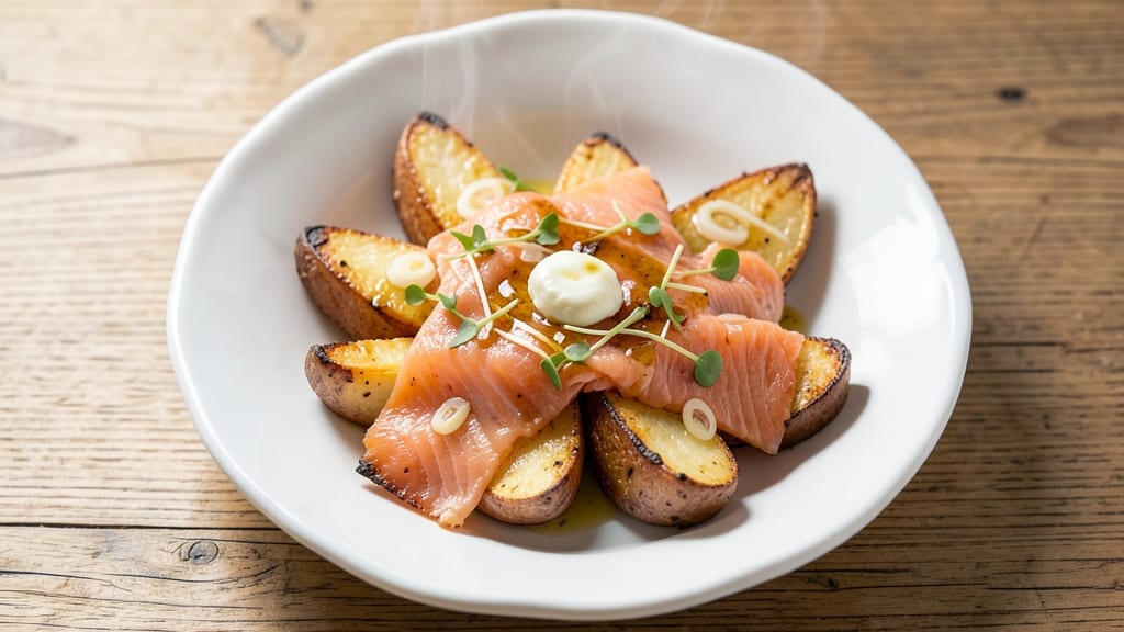 Canned Salmon Potato Recipe: Vinegar-Braised Crisp Crowns Over Fluffy Pink Hearts