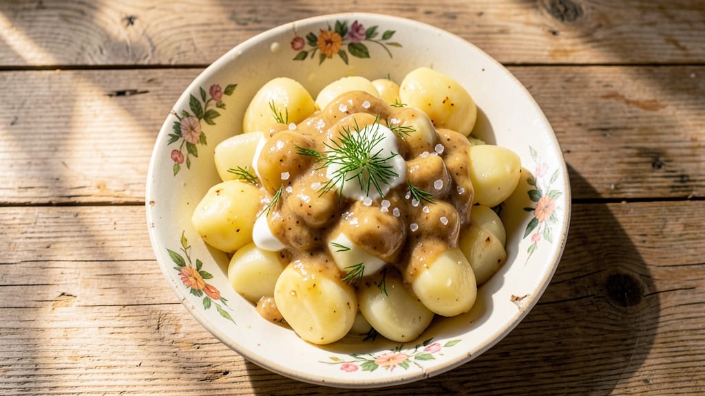 Grandma's Old-Fashioned German Potato Salad Recipe: Crisp Vinegar-Kissed Wedges Over Creamy Hearts